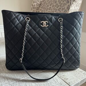 Sold on crosspost.    Chanel classic shopping tote. Black Caviar Leather